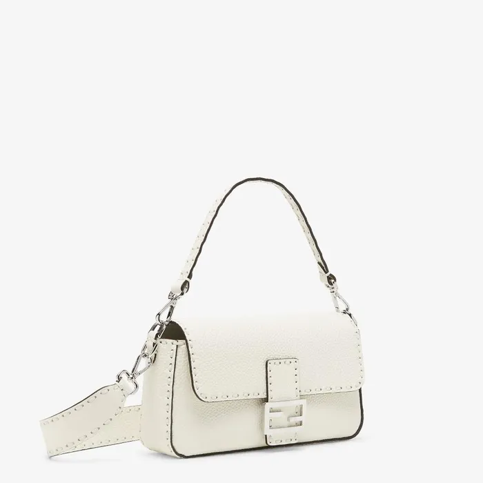 Fendi Shoulder and Crossbody Bags Baguette Ice White Selleria Bag With 612 Handsewn Topstitches 8211 Women