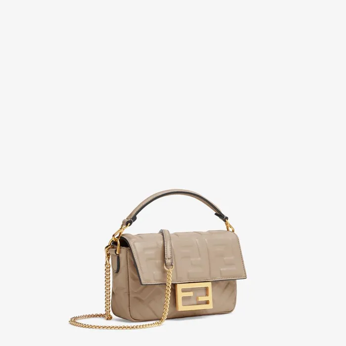 Fendi Shoulder and Crossbody Bags Baguette Mini Dove Gray Nappa Leather Bag 8211 Women