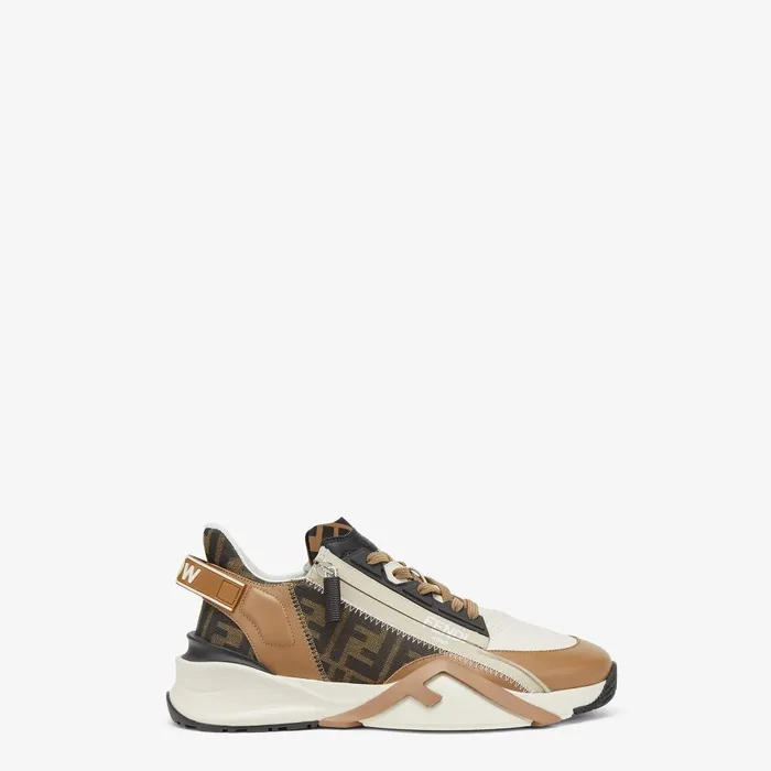 Fendi Sneakers Fendi Flow Sneakers Brown Leather And Brown FF Jacquard Running Shoes 8211 Men
