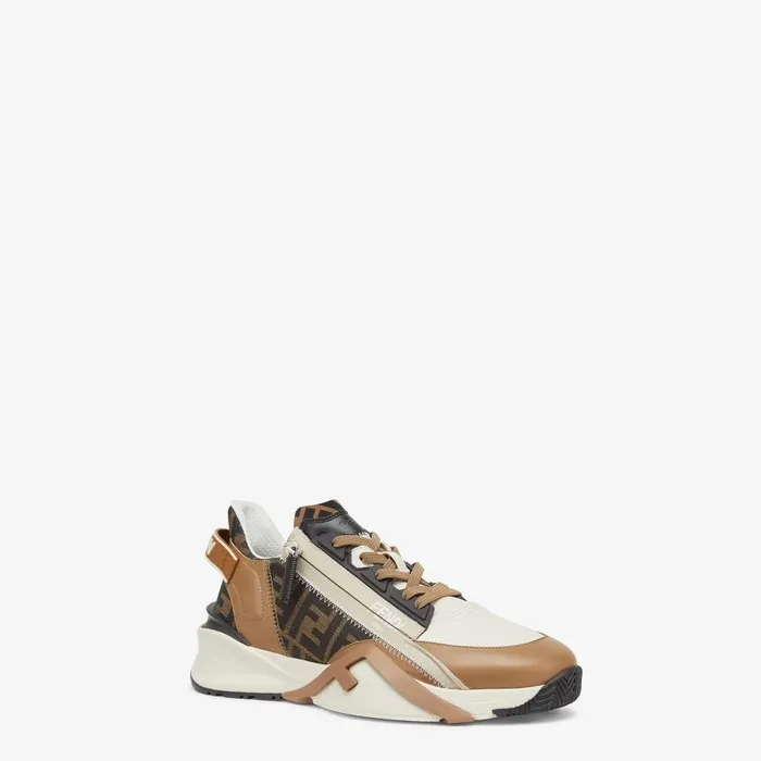 Fendi Sneakers Fendi Flow Sneakers Brown Leather And Brown FF Jacquard Running Shoes 8211 Men