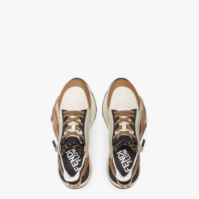 Fendi Sneakers Fendi Flow Sneakers Brown Leather And Brown FF Jacquard Running Shoes 8211 Men