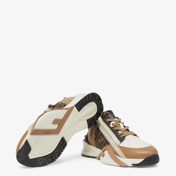 Fendi Sneakers Fendi Flow Sneakers Brown Leather And Brown FF Jacquard Running Shoes 8211 Men