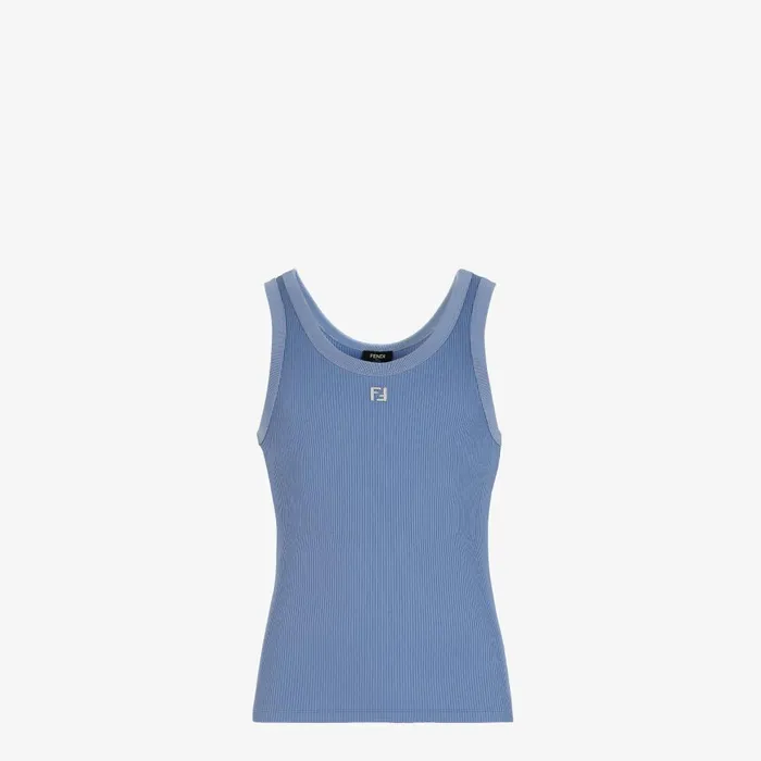 Fendi Tshirts and Polos Tank Top Blue Cotton Top 8211 Men