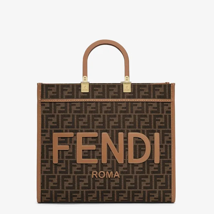 Fendi Tote Bags Fendi Sunshine Medium Brown FF Jacquard Fabric Shopper 8211 Women Fendi Tote Bags Fendi Sunshine Medium Brown FF Jacquard Fabric Shopper 8211 Women