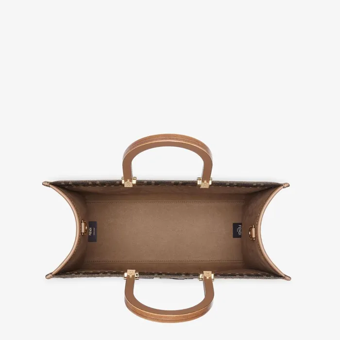 Fendi Tote Bags Fendi Sunshine Medium Brown FF Jacquard Fabric Shopper 8211 Women