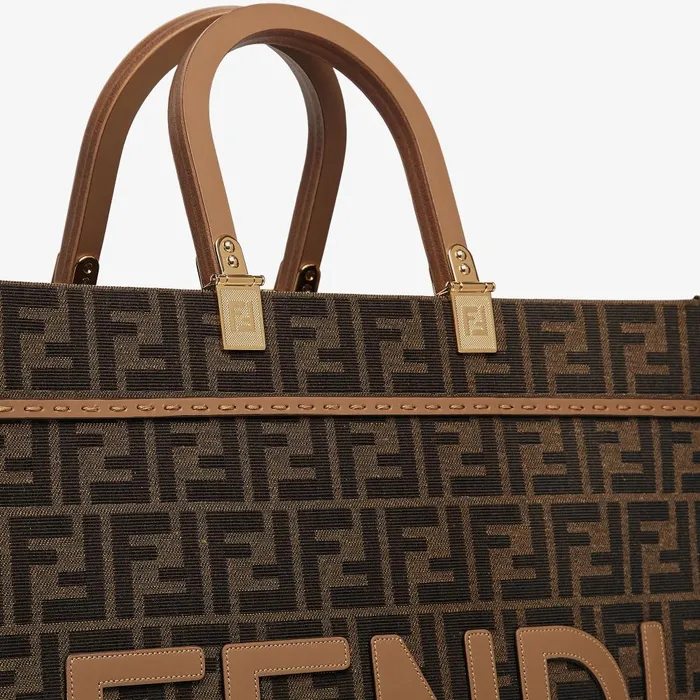 Fendi Tote Bags Fendi Sunshine Medium Brown FF Jacquard Fabric Shopper 8211 Women