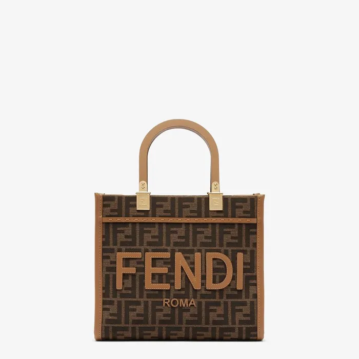 Fendi Tote Bags Fendi Sunshine Small Brown FF Jacquard Fabric Bag 8211 Women
