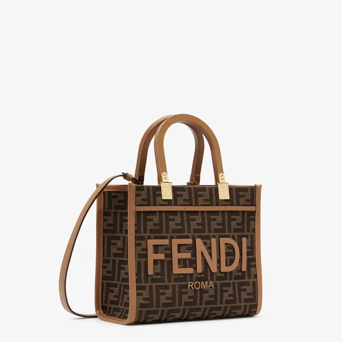 Fendi Tote Bags Fendi Sunshine Small Brown FF Jacquard Fabric Bag 8211 Women