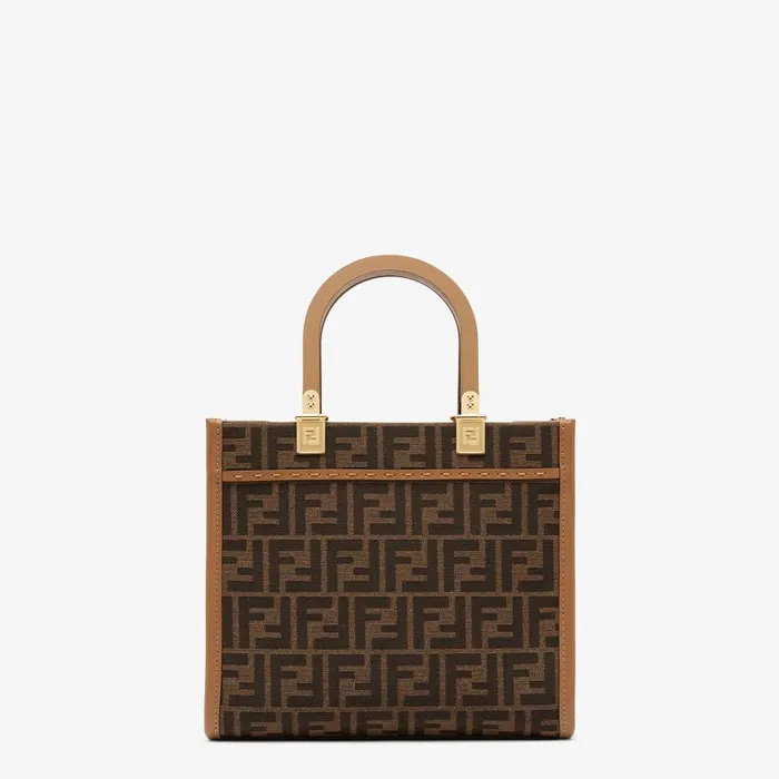 Fendi Tote Bags Fendi Sunshine Small Brown FF Jacquard Fabric Bag 8211 Women