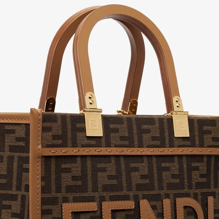 Fendi Tote Bags Fendi Sunshine Small Brown FF Jacquard Fabric Bag 8211 Women