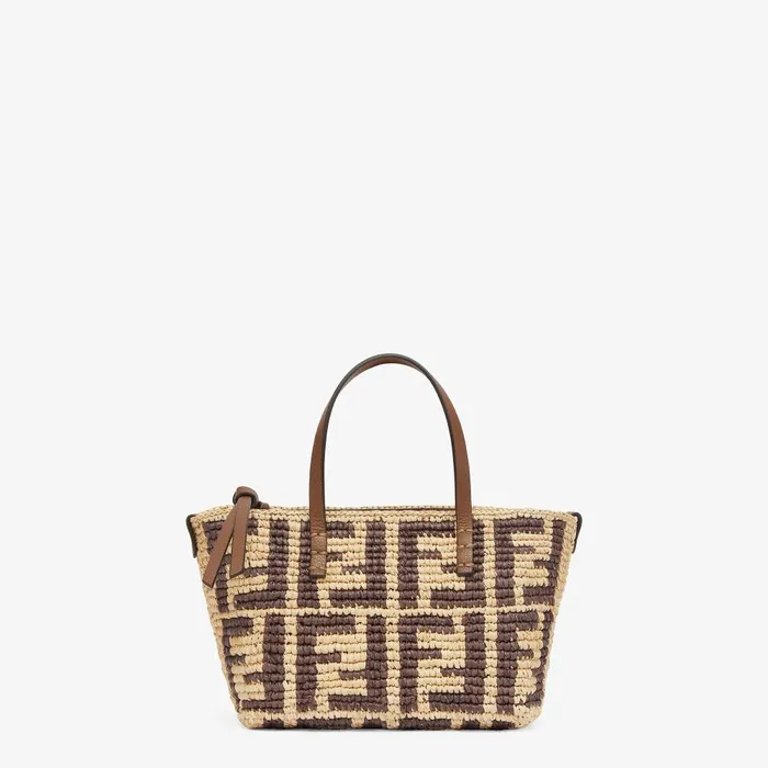 Fendi Tote Bags Mini Roll Brown FF Raffia Crochet Mini Bag 8211 Women