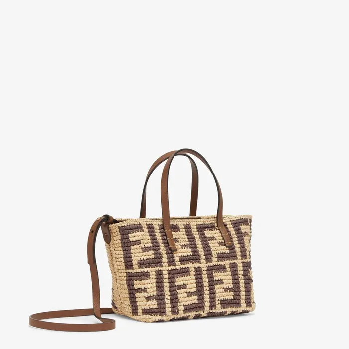 Fendi Tote Bags Mini Roll Brown FF Raffia Crochet Mini Bag 8211 Women