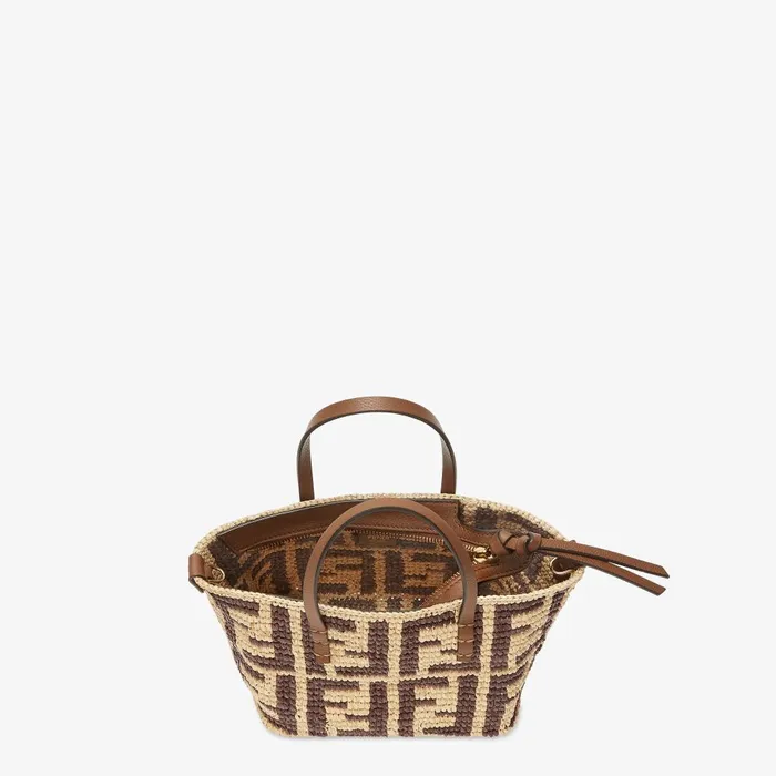 Fendi Tote Bags Mini Roll Brown FF Raffia Crochet Mini Bag 8211 Women
