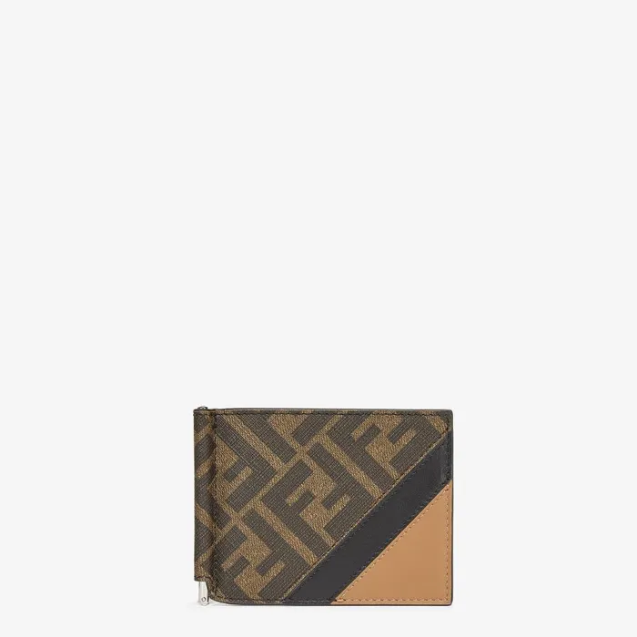 Fendi Wallets Fendi Diagonal Card Holder Brown Fabric Money Clip 8211 Men