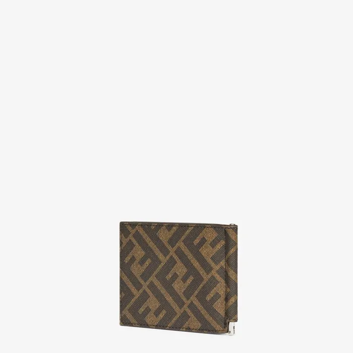 Fendi Wallets Fendi Diagonal Card Holder Brown Fabric Money Clip 8211 Men