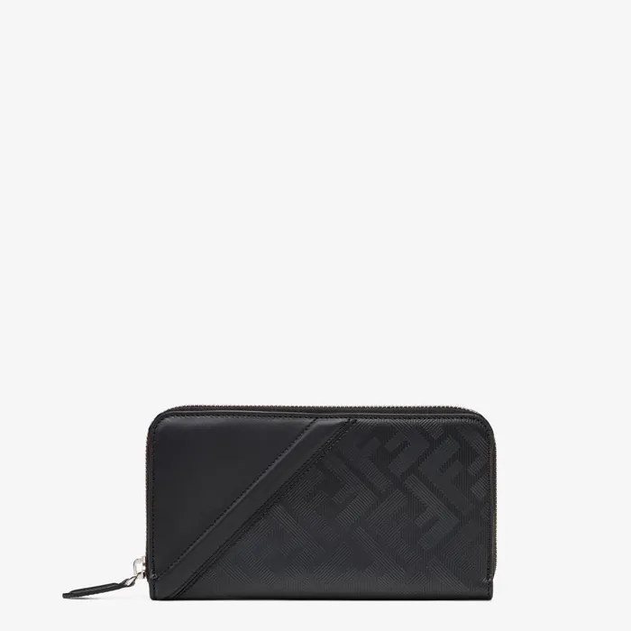 Fendi Wallets Fendi Shadow Diagonal Zip Around Black Leather Wallet 8211 Men