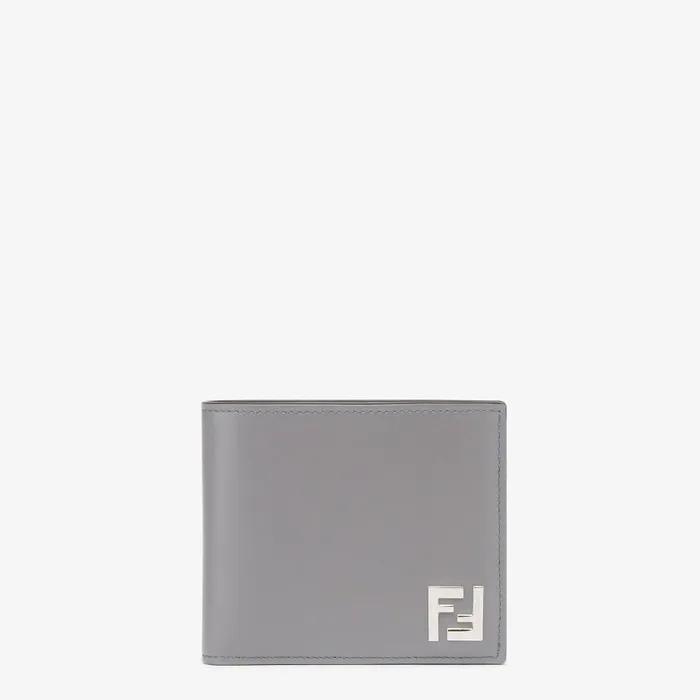 Fendi Wallets FF Bifold Wallet Gray Leather And Black FF Canvas Compact Bifold Wallet 8211 Men