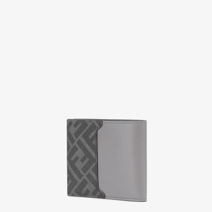 Fendi Wallets FF Bifold Wallet Gray Leather And Black FF Canvas Compact Bifold Wallet 8211 Men