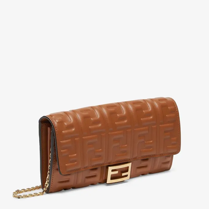 Fendi Wallets On Chain Baguette Continental Wallet With Chain Brown Nappa Leather Wallet 8211 Women