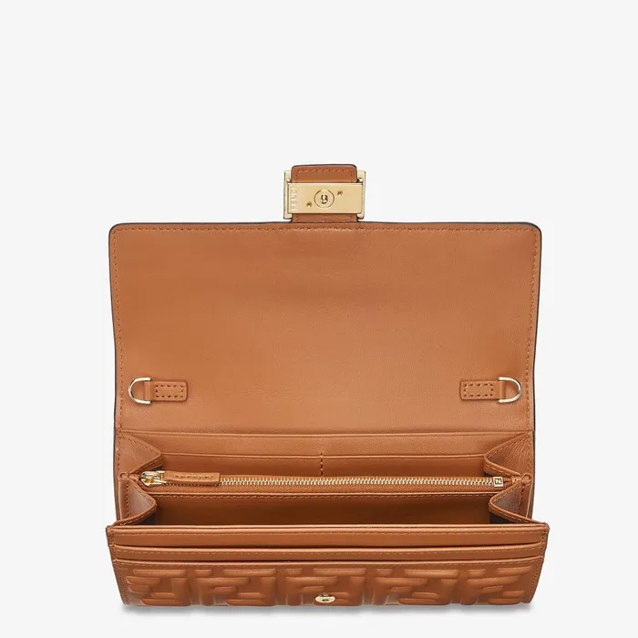 Fendi Wallets On Chain Baguette Continental Wallet With Chain Brown Nappa Leather Wallet 8211 Women