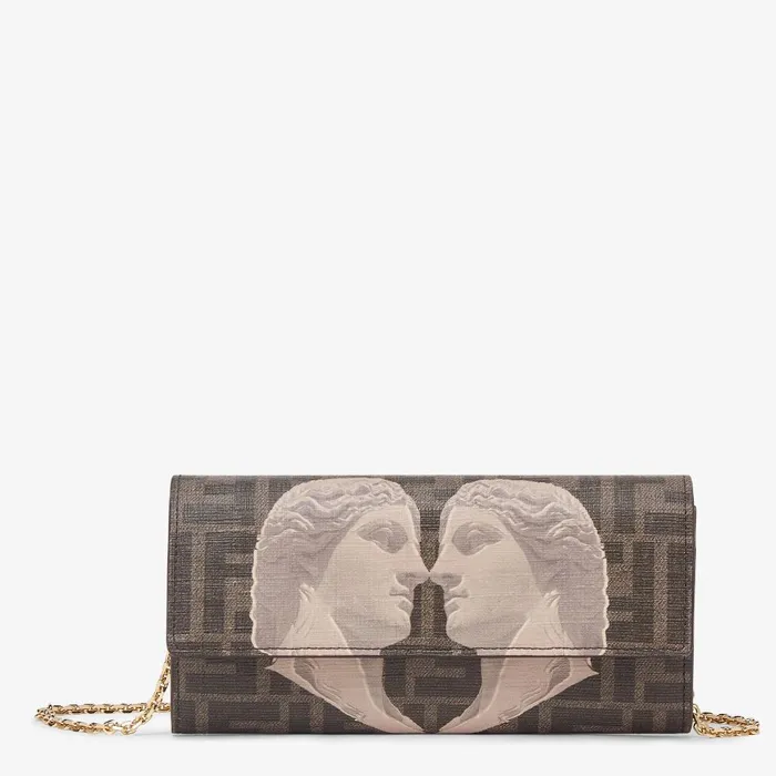 Fendi Wallets On Chain Continental With Chain Brown FF Fabric Wallet With Statue Print 8211 Women