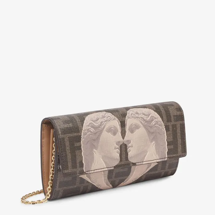 Fendi Wallets On Chain Continental With Chain Brown FF Fabric Wallet With Statue Print 8211 Women