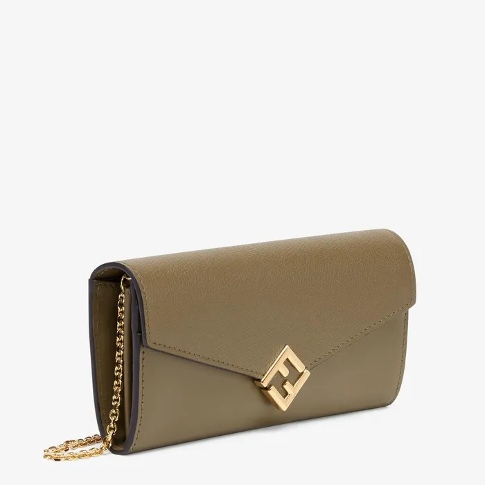 Fendi Wallets On Chain FF Diamonds Continental With Chain Green Leather Wallet 8211 Women