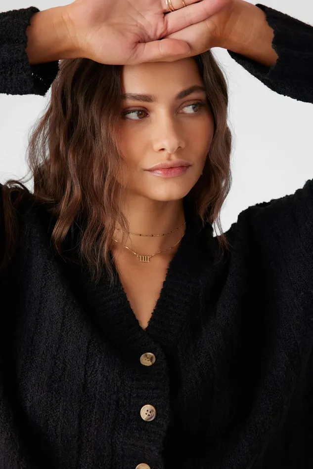 FERRIS BUTTON FRONT SWEATER CARDIGAN Black Women O039NEILL Clothing
