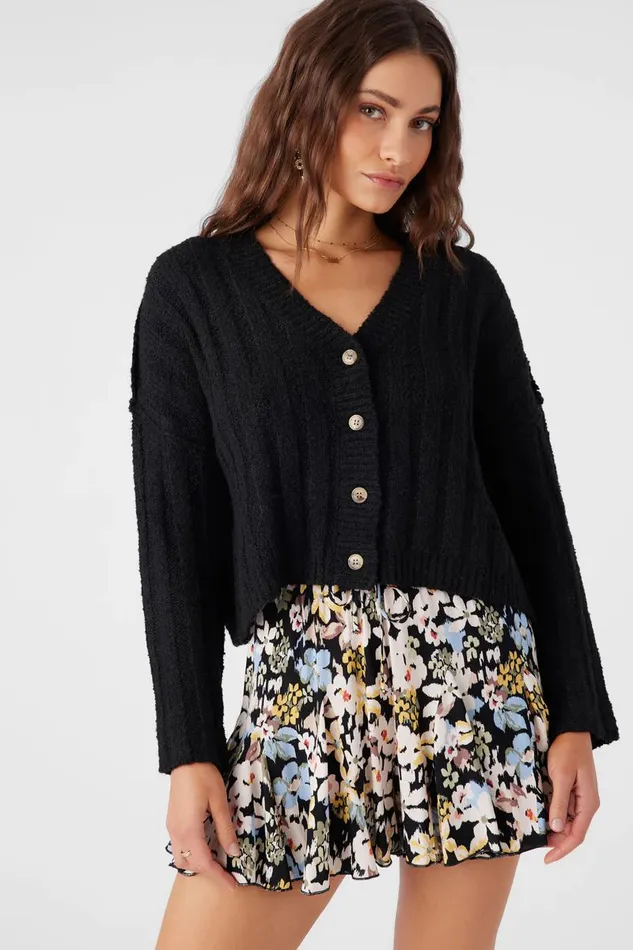 FERRIS BUTTON FRONT SWEATER CARDIGAN Black Women O039NEILL Clothing