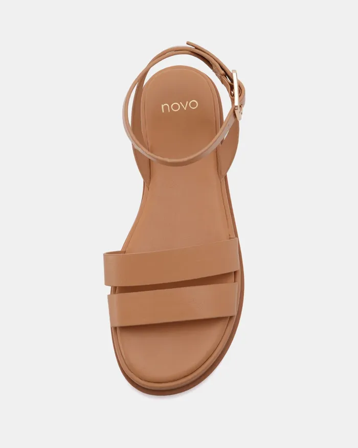 Flat Sandals TAHJ CAMEL Strappy Sandals NOVO Shoes Women