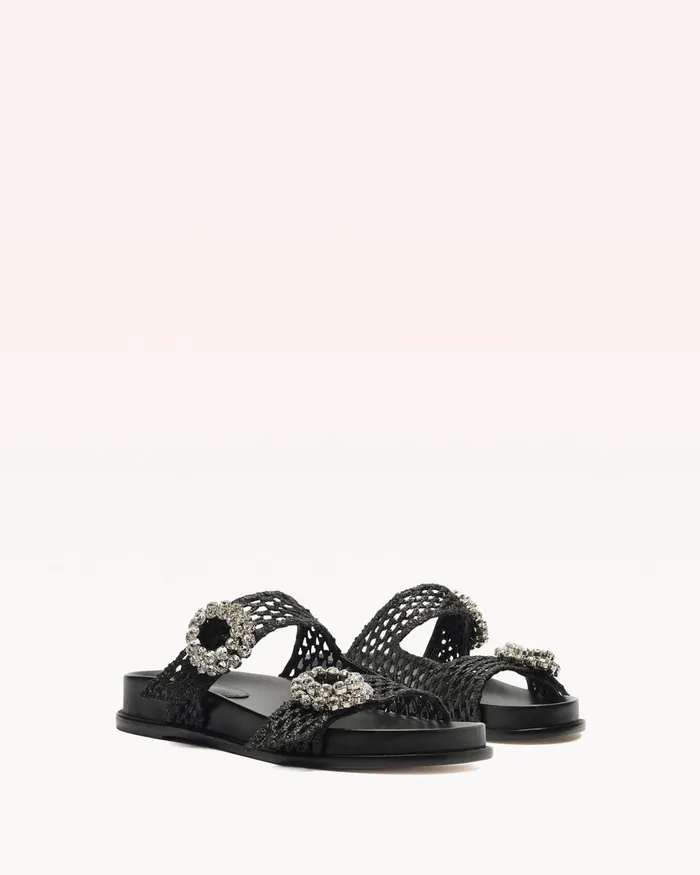 Flats Women Alexandre Birman Salma Raffia Crystal Flat Black