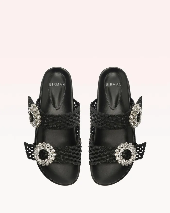 Flats Women Alexandre Birman Salma Raffia Crystal Flat Black