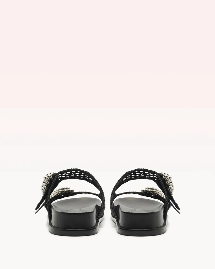 Flats Women Alexandre Birman Salma Raffia Crystal Flat Black