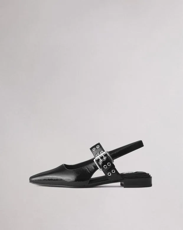 Flats Women Rag and Bone Astra Leather Slingback Black Patent