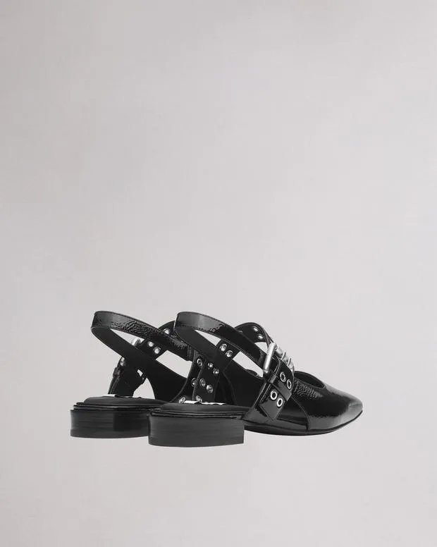 Flats Women Rag and Bone Astra Leather Slingback Black Patent