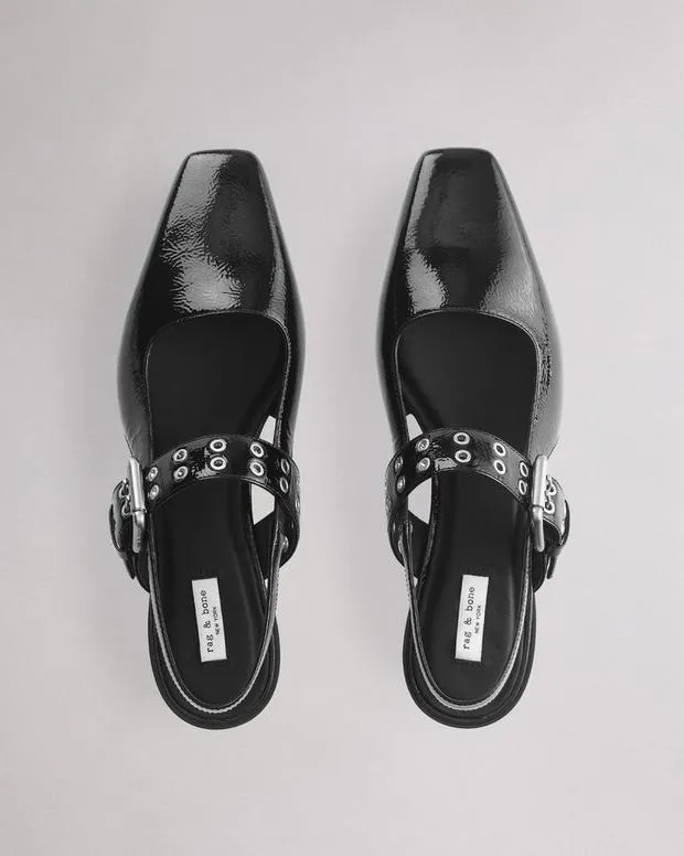 Flats Women Rag and Bone Astra Leather Slingback Black Patent