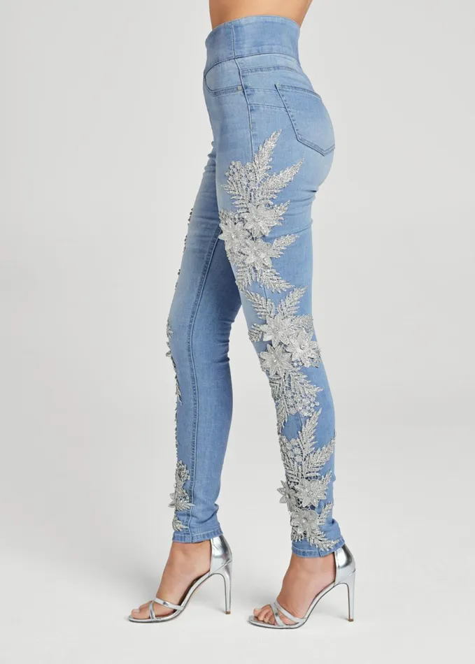 Floral Embellished Jeggings Light Wash Women VENUS Novelty Jeans
