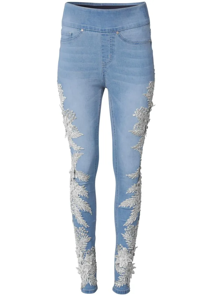 Floral Embellished Jeggings Light Wash Women VENUS Novelty Jeans