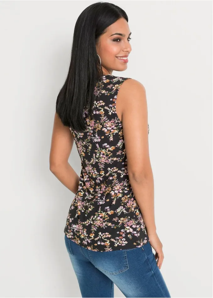 FLORAL PRINTED TOP Black Multi Women VENUS Night Out Tops FLORAL PRINTED TOP Black Multi Women VENUS Night Out Tops