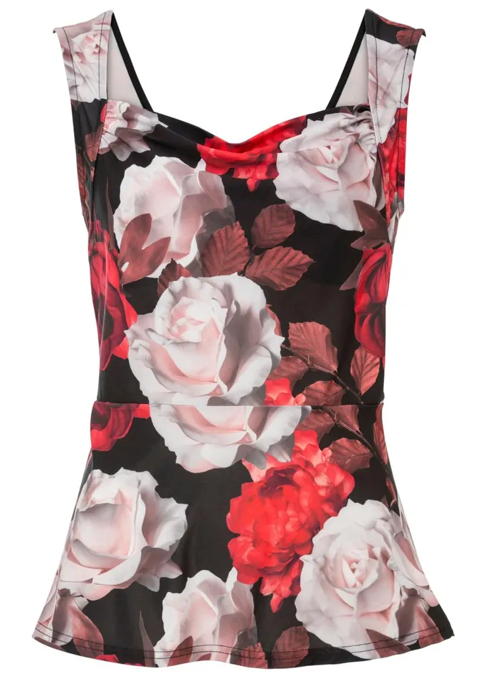 FLORAL PRINTED TOP Black Multi Women VENUS Night Out Tops FLORAL PRINTED TOP Black Multi Women VENUS Night Out Tops