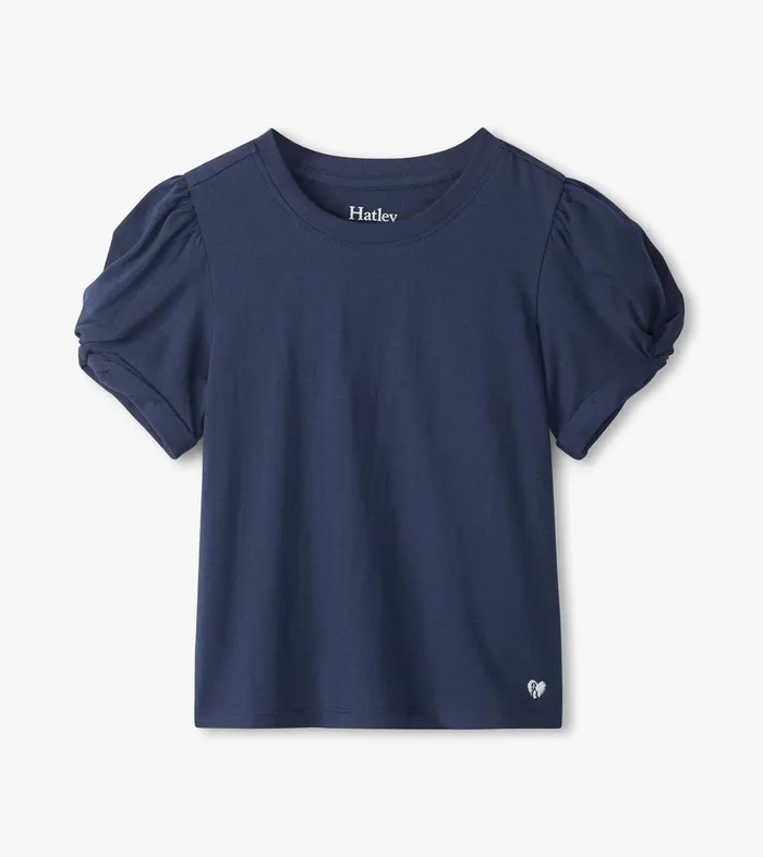 Girls Navy Twisted Sleeve Tee Hatley