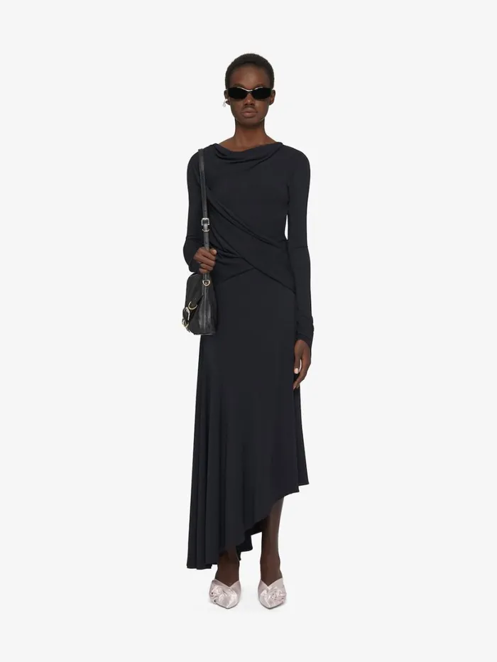 Givenchy Asymmetric Draped Dress In Crepe Jersey Black Women Dresses