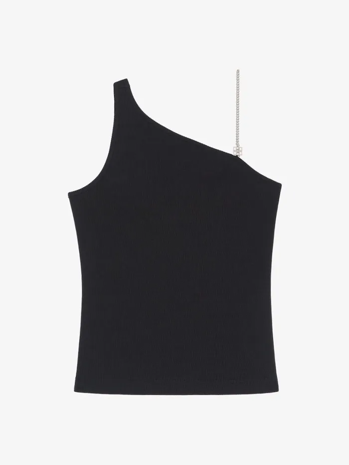 Givenchy Asymmetric Top In Cotton With Chain Detail Black Women Tops and Shirts