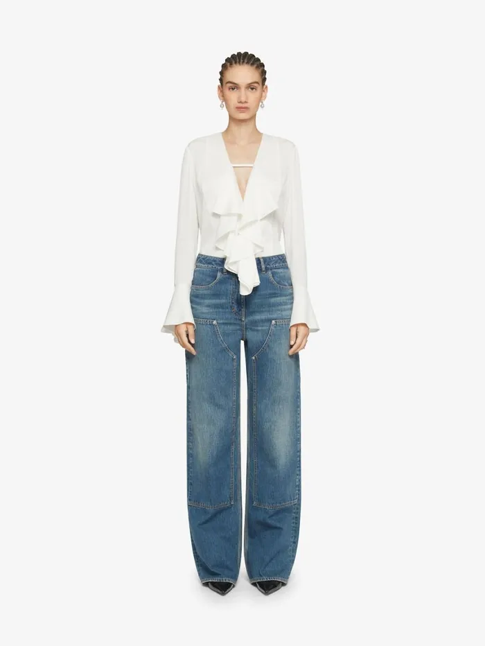 Givenchy Blouse In 4G Silk With Ruffles White Women Tops and Shirts