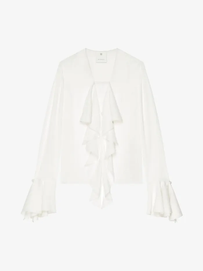 Givenchy Blouse In 4G Silk With Ruffles White Women Tops and Shirts