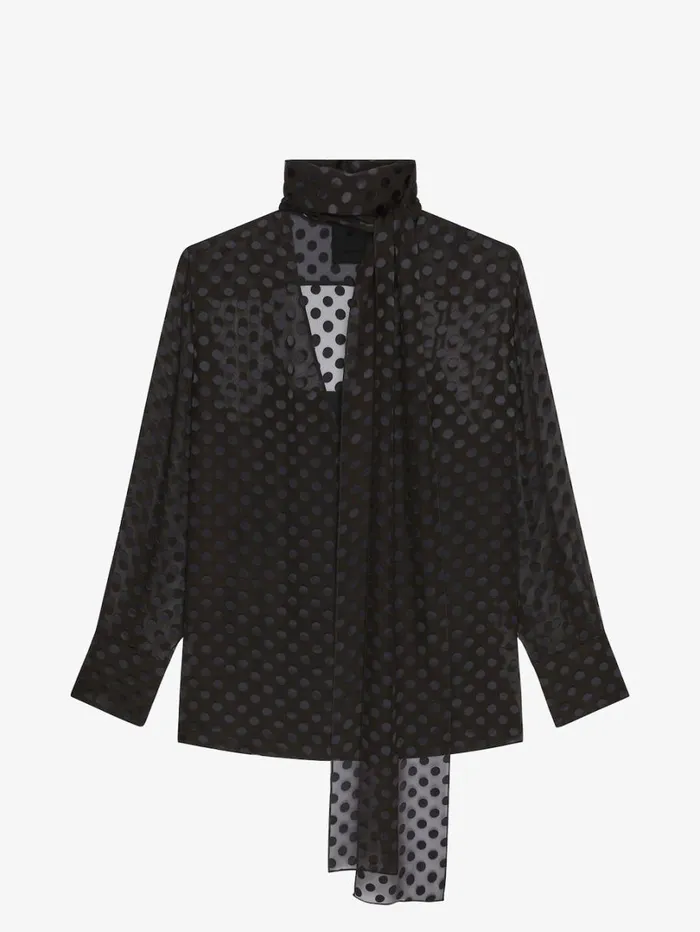 Givenchy Blouse In Polka Dots Dvor Satin With Lavallire Black Women Tops and Shirts