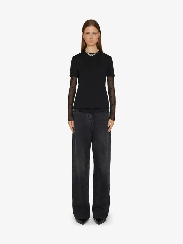 Givenchy Classic Fit Tshirt In Bimaterial 4G Pattern Black Women TShirts