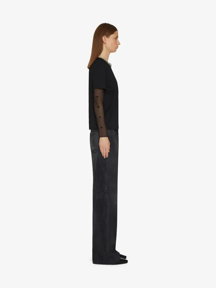 Givenchy Classic Fit Tshirt In Bimaterial 4G Pattern Black Women TShirts