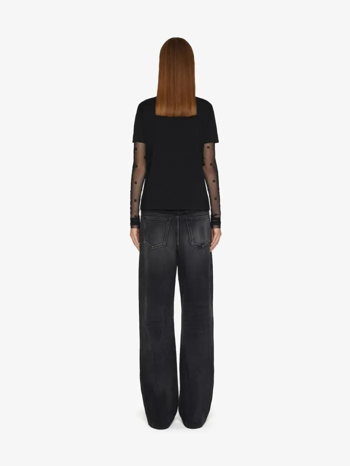 Givenchy Classic Fit Tshirt In Bimaterial 4G Pattern Black Women TShirts