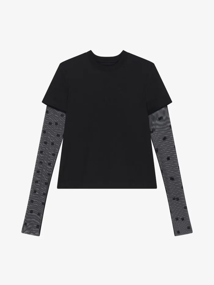 Givenchy Classic Fit Tshirt In Bimaterial 4G Pattern Black Women TShirts